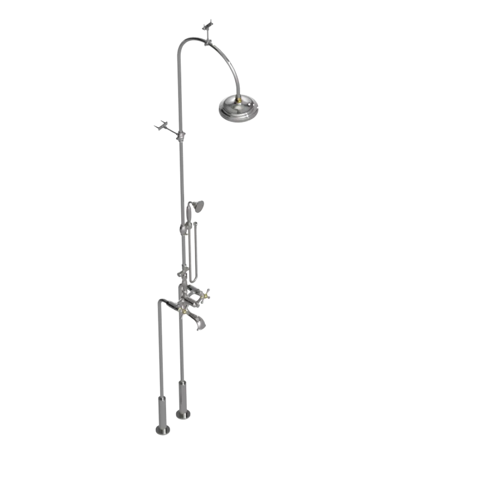 Rubinet Floor Mount Tub & Shower with hand held shower Polished Nickel