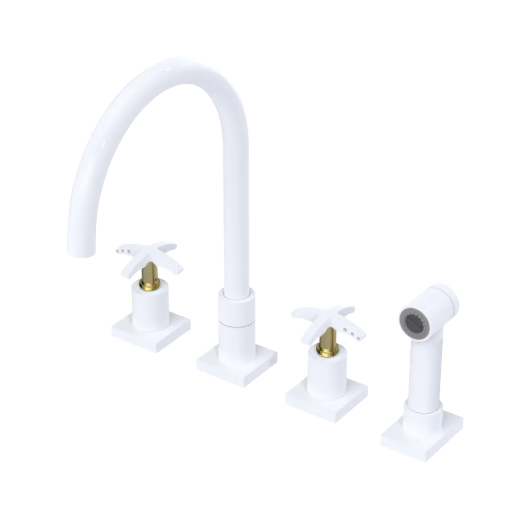 Rubinet Widespread Kitchen Set with Hand Spray White