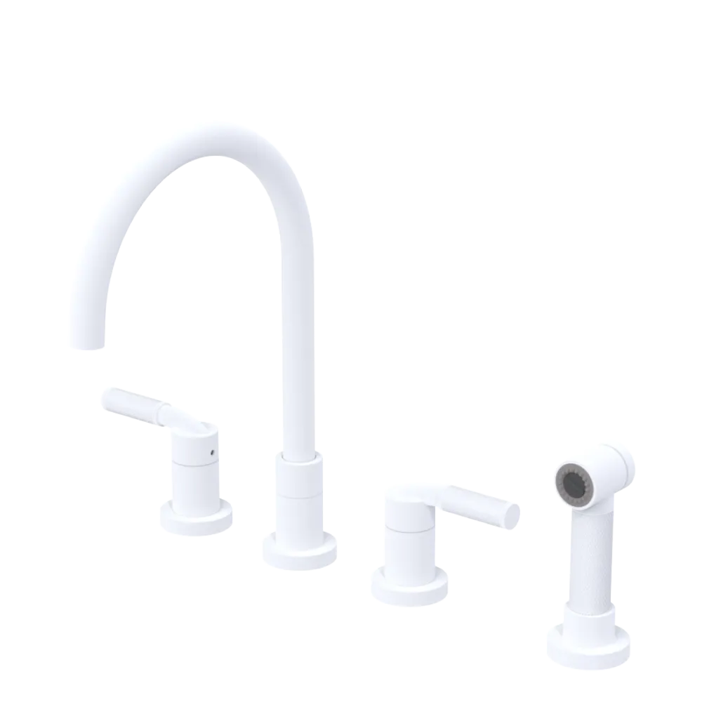 Rubinet Widespread Kitchen Set with Hand Spray Matt White