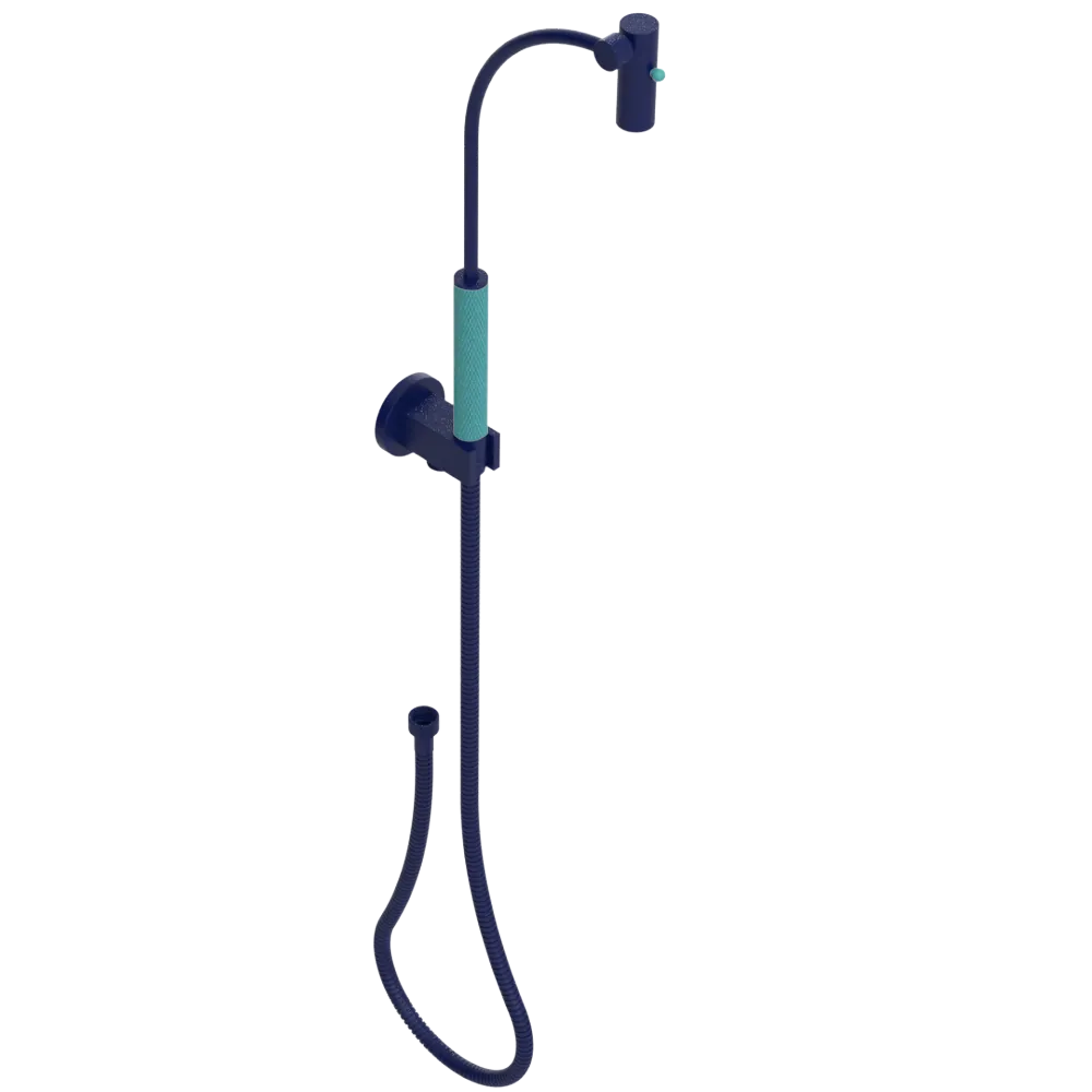 Rubinet Hand Held Shower Bidet with Extended Reach & Dual Function Spray Including Wall Bracket with Supply & Hose (Round) Midnight Blue