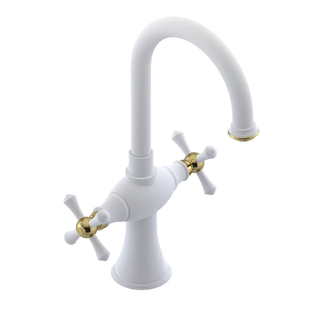 Rubinet Single Hole Dual Handle Lav. Set. (less drain) Matt White
