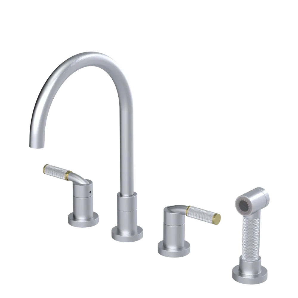 Rubinet Widespread Kitchen Set with Hand Spray Satin Chrome