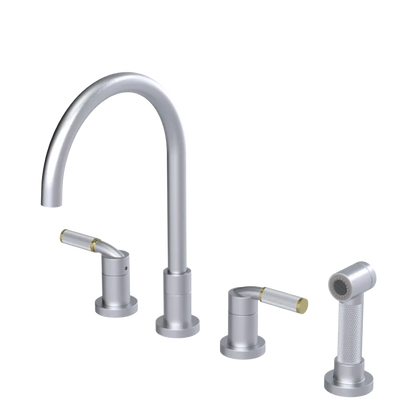 Rubinet Widespread Kitchen Set with Hand Spray Satin Chrome