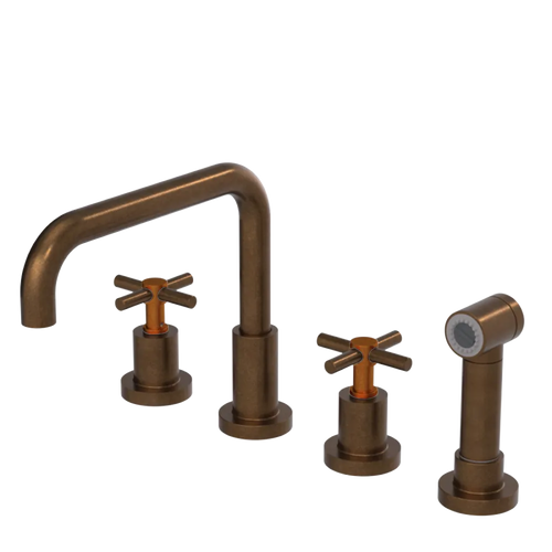 Rubinet Widespread Kitchen Set with Hand Spray Tuscan Brass