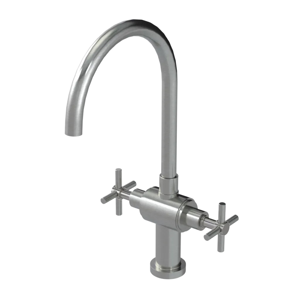 Rubinet Two Handle Single Hole Kitchen Set with LaSalle Spout Satin Nickel
