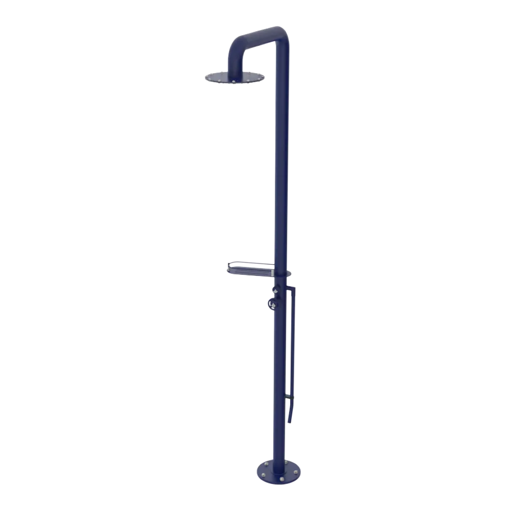 Rubinet Pressure Balance Outdoor Shower with Foot Rinse & 10" Shower Head (with shelf) - 304 Stainless Steel Midnight Blue