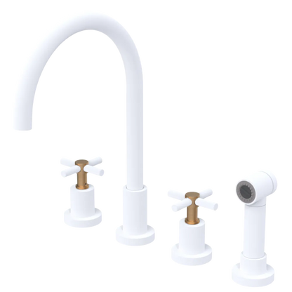Rubinet Widespread Kitchen Set with LaSalle Spout with Hand Spray Matt White
