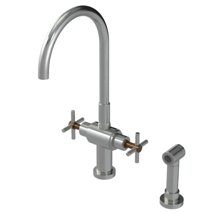 Rubinet Two Handle Single Hole Kitchen Set with LaSalle Spout with Hand Spray Satin Nickel