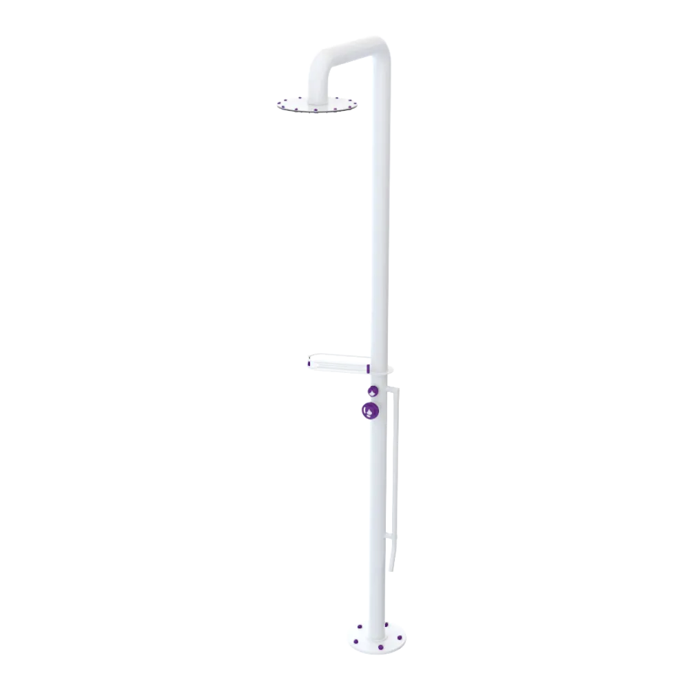 Rubinet Pressure Balance Outdoor Shower with Foot Rinse & 10" Shower Head (with shelf) - 304 Stainless Steel White