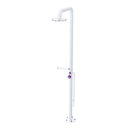 Rubinet Pressure Balance Outdoor Shower with Foot Rinse & 10" Shower Head (with shelf) - 304 Stainless Steel White