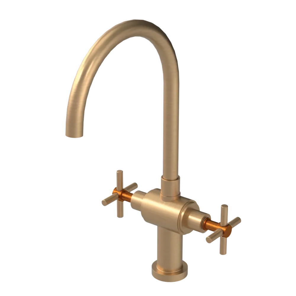 Rubinet Two Handle Single Hole Kitchen Set with LaSalle Spout Satin Gold