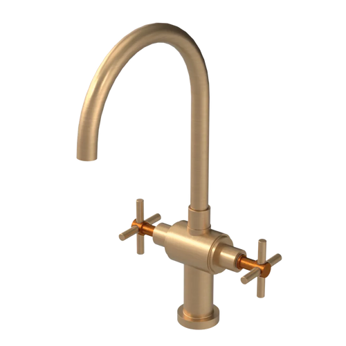 Rubinet Two Handle Single Hole Kitchen Set with LaSalle Spout Satin Gold