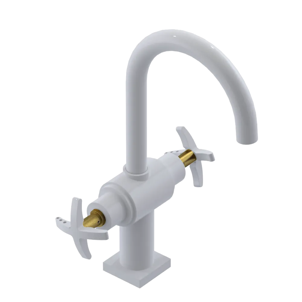Rubinet Single Hole Dual Handle Lav. Set. (less drain) White