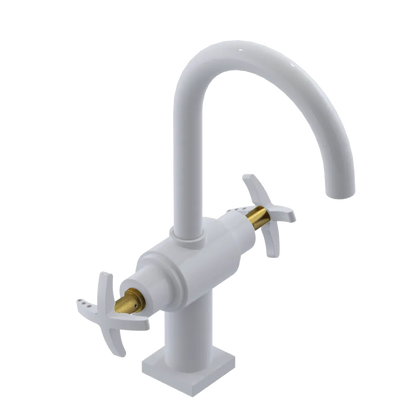 Rubinet Single Hole Dual Handle Lav. Set. (less drain) White