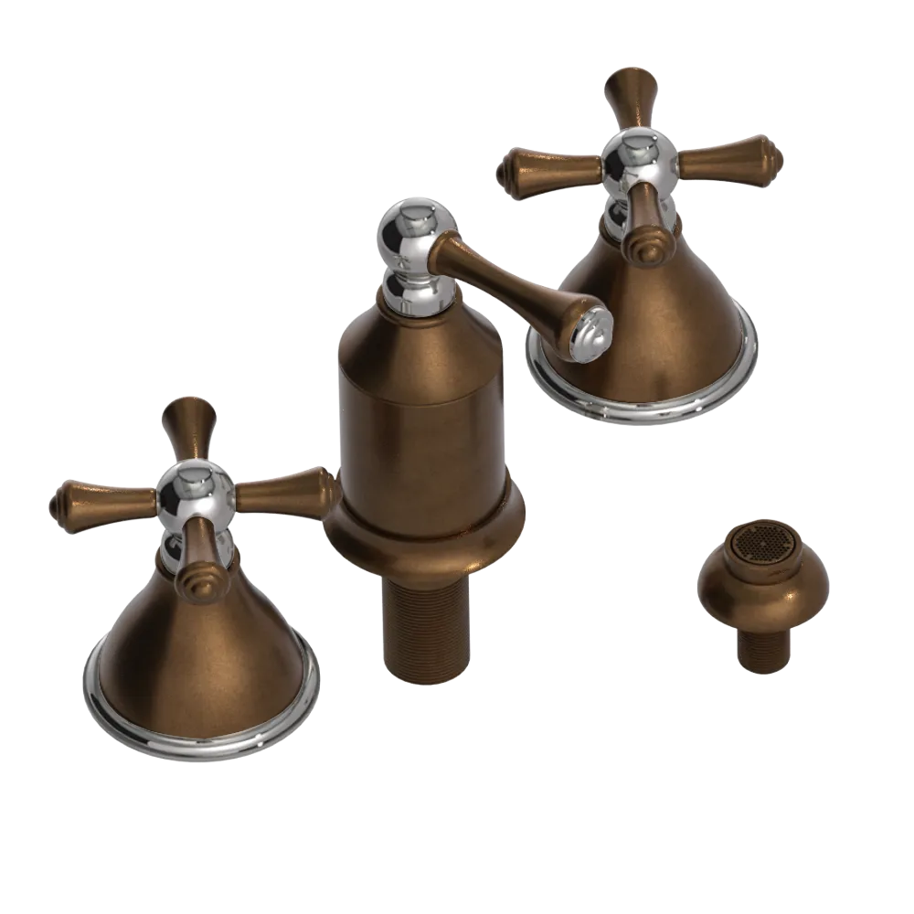 Rubinet Bidet Fitting with Spray, Diverter, and Vacum Breaker (Less Drain) Tuscan Brass