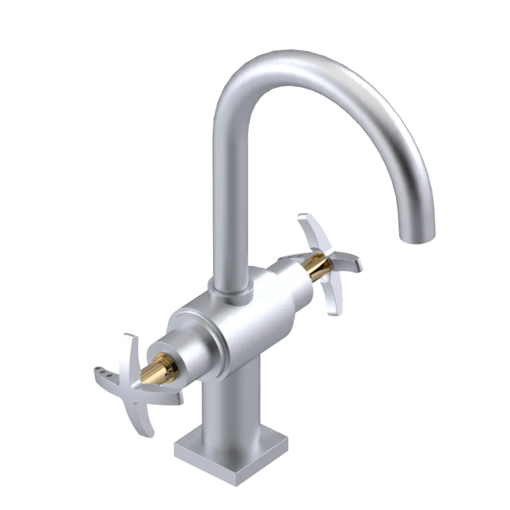 Rubinet Single Hole Dual Handle Lav. Set. (less drain) Satin Chrome