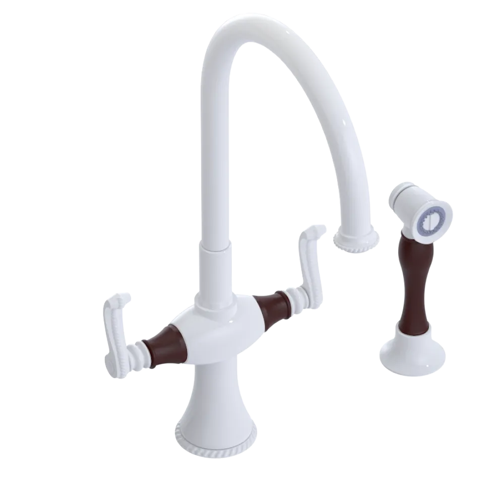 Rubinet Two Handle Single Hole Kitchen Set with Hand Spray White