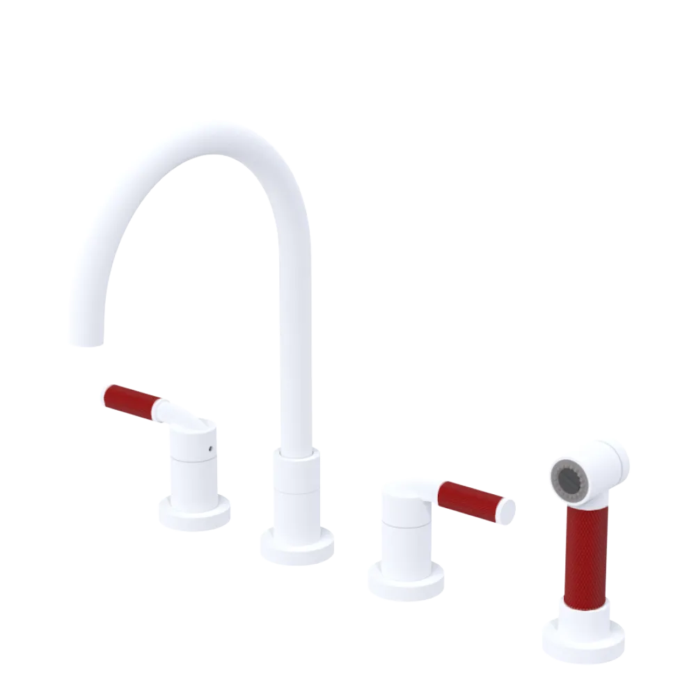 Rubinet Widespread Kitchen Set with Hand Spray Matt White