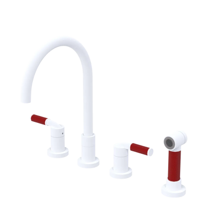 Rubinet Widespread Kitchen Set with Hand Spray Matt White