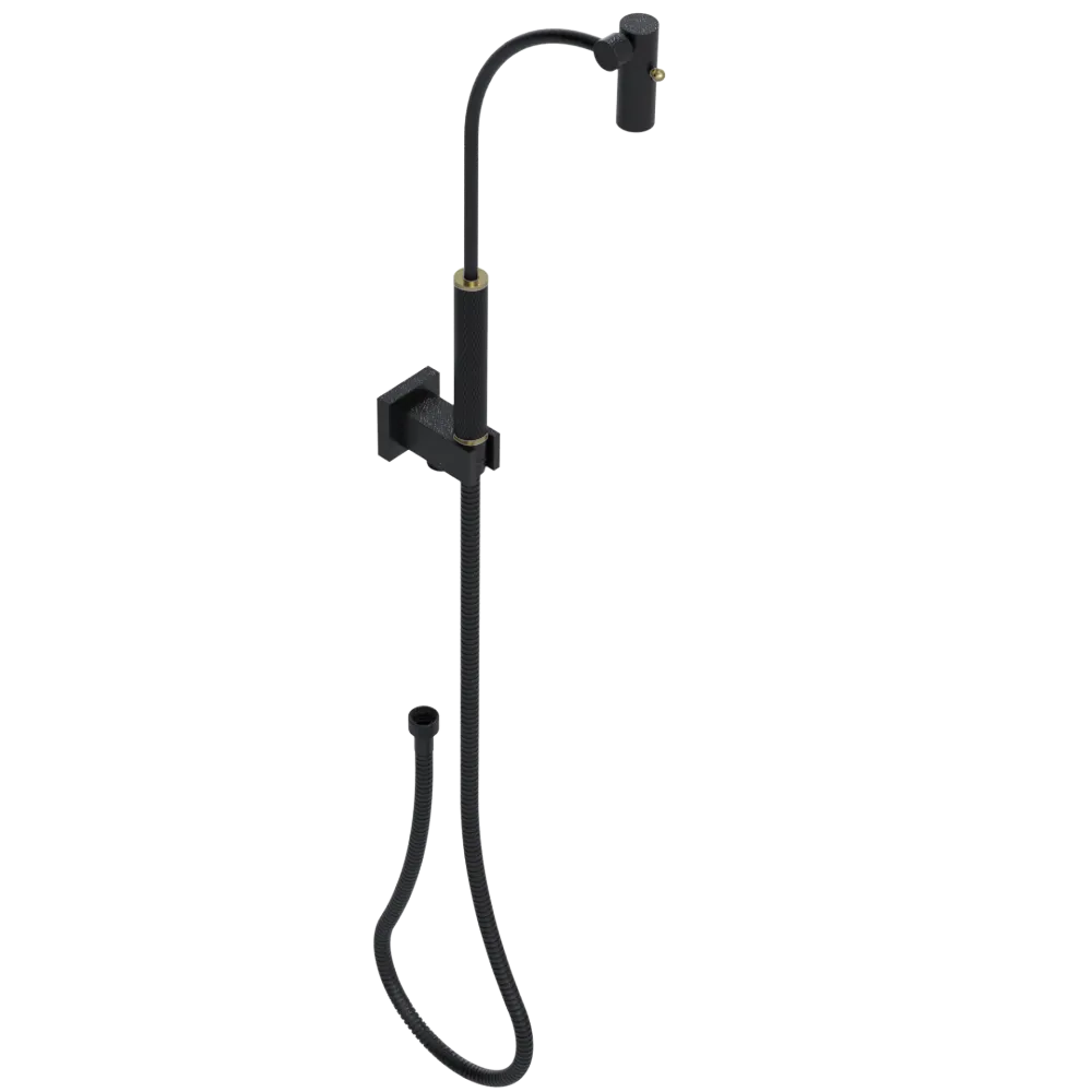 Rubinet Hand Held Shower Bidet with Extended Reach & Dual Function Spray Including Wall Bracket with Supply & Hose (Square) Matt Black