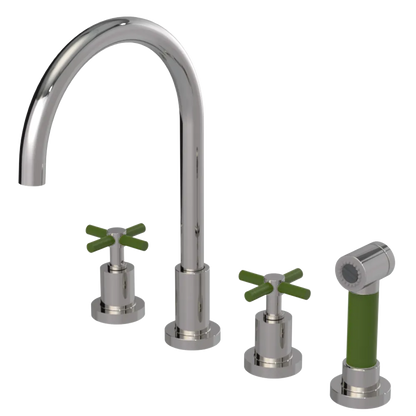 Rubinet Widespread Kitchen Set with LaSalle Spout with Hand Spray Polished Nickel
