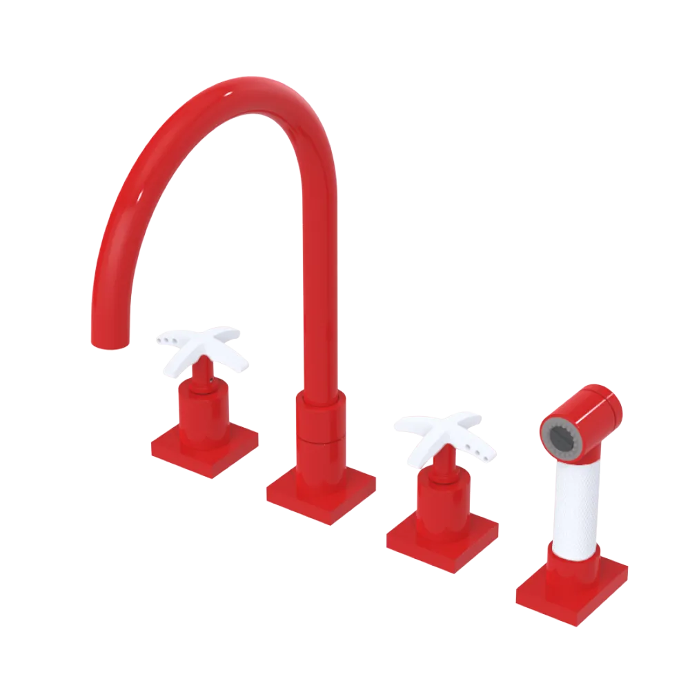 Rubinet Widespread Kitchen Set with Hand Spray Red