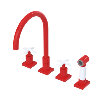 Rubinet Widespread Kitchen Set with Hand Spray Red