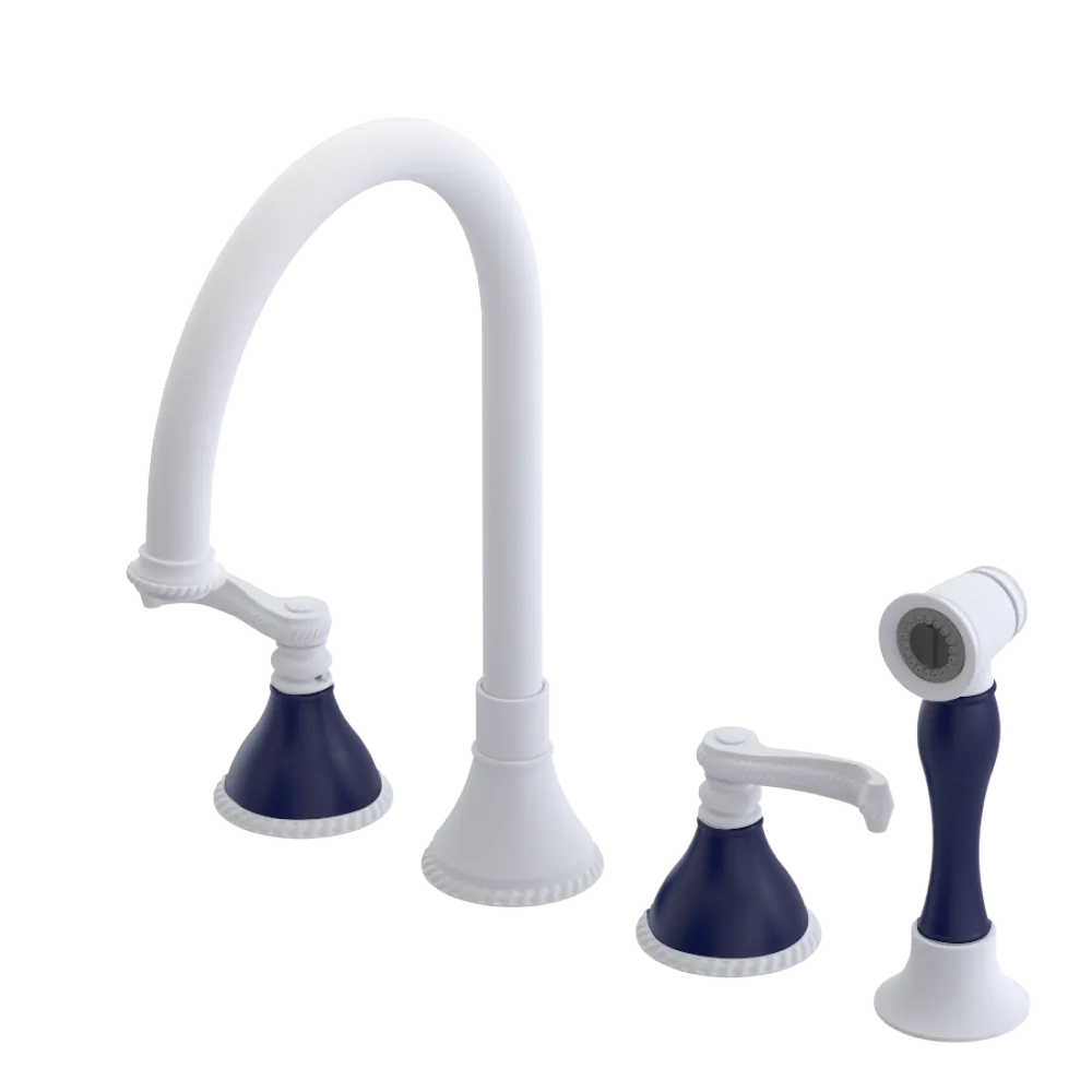 Rubinet Widespread Kitchen Set with Hand Spray Matt White