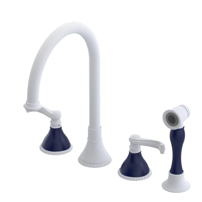 Rubinet Widespread Kitchen Set with Hand Spray Matt White