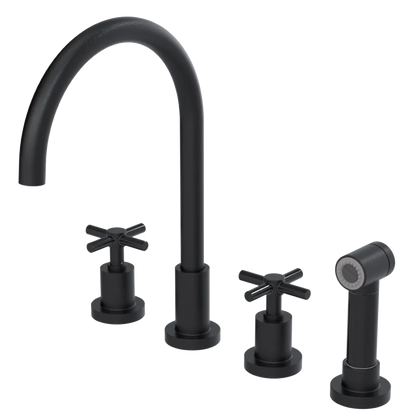Rubinet Widespread Kitchen Set with LaSalle Spout with Hand Spray Matt Black