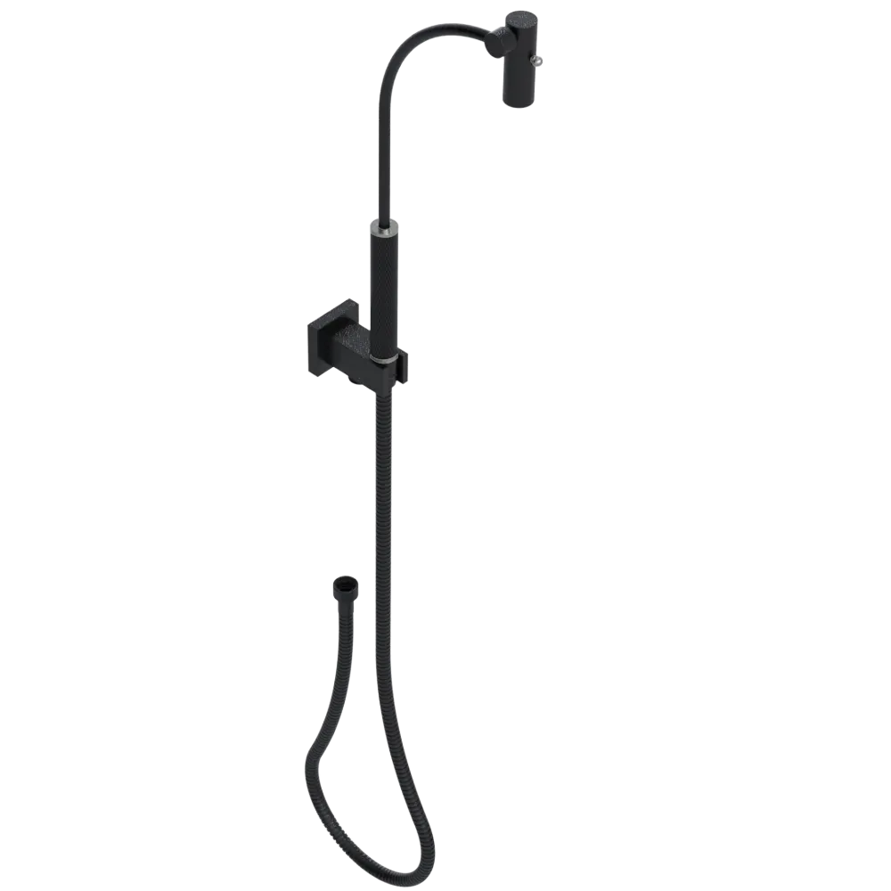 Rubinet Hand Held Shower Bidet with Extended Reach & Dual Function Spray Including Wall Bracket with Supply & Hose (Square) Matt Black