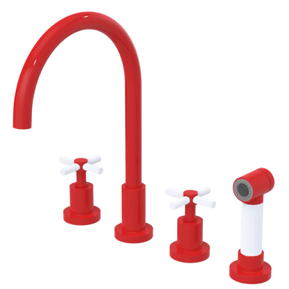 Rubinet Widespread Kitchen Set with LaSalle Spout with Hand Spray Red