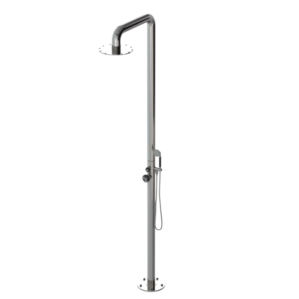 Rubinet Pressure Balance Outdoor Shower with Hand Held Shower & 10" Shower Head - 304 Stainless Steel Polished Nickel