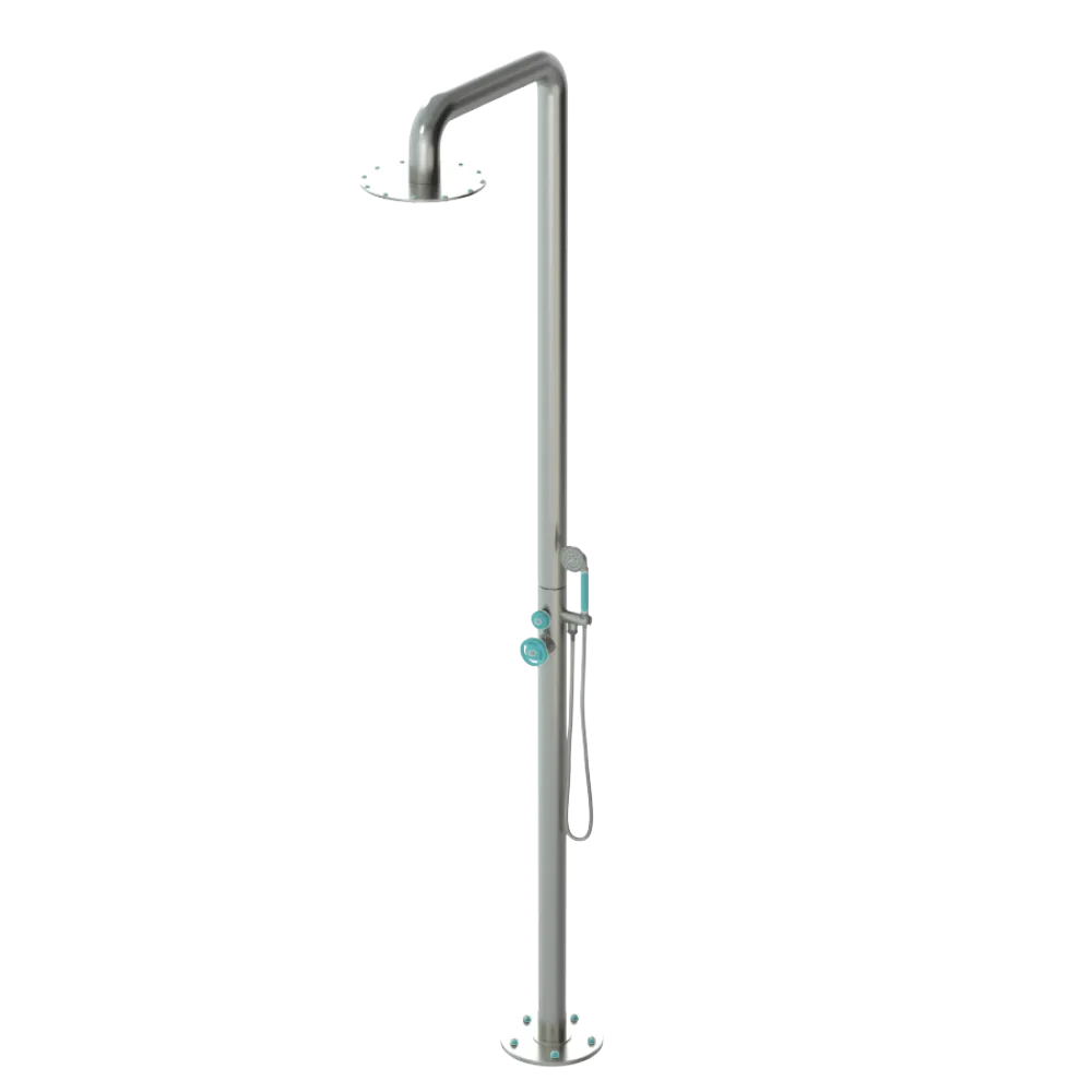 Rubinet Pressure Balance Outdoor Shower with Hand Held Shower & 10" Shower Head - 304 Stainless Steel Satin Nickel
