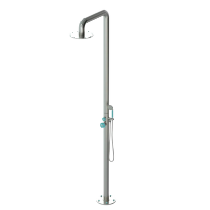 Rubinet Pressure Balance Outdoor Shower with Hand Held Shower & 10" Shower Head - 304 Stainless Steel Satin Nickel