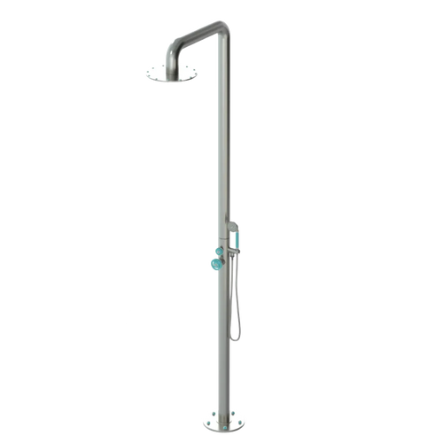 Rubinet Pressure Balance Outdoor Shower with Hand Held Shower & 10" Shower Head - 304 Stainless Steel Satin Nickel