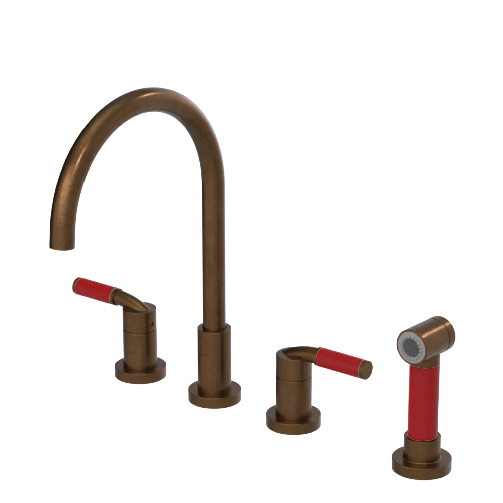 Rubinet Widespread Kitchen Set with Hand Spray Tuscan Brass