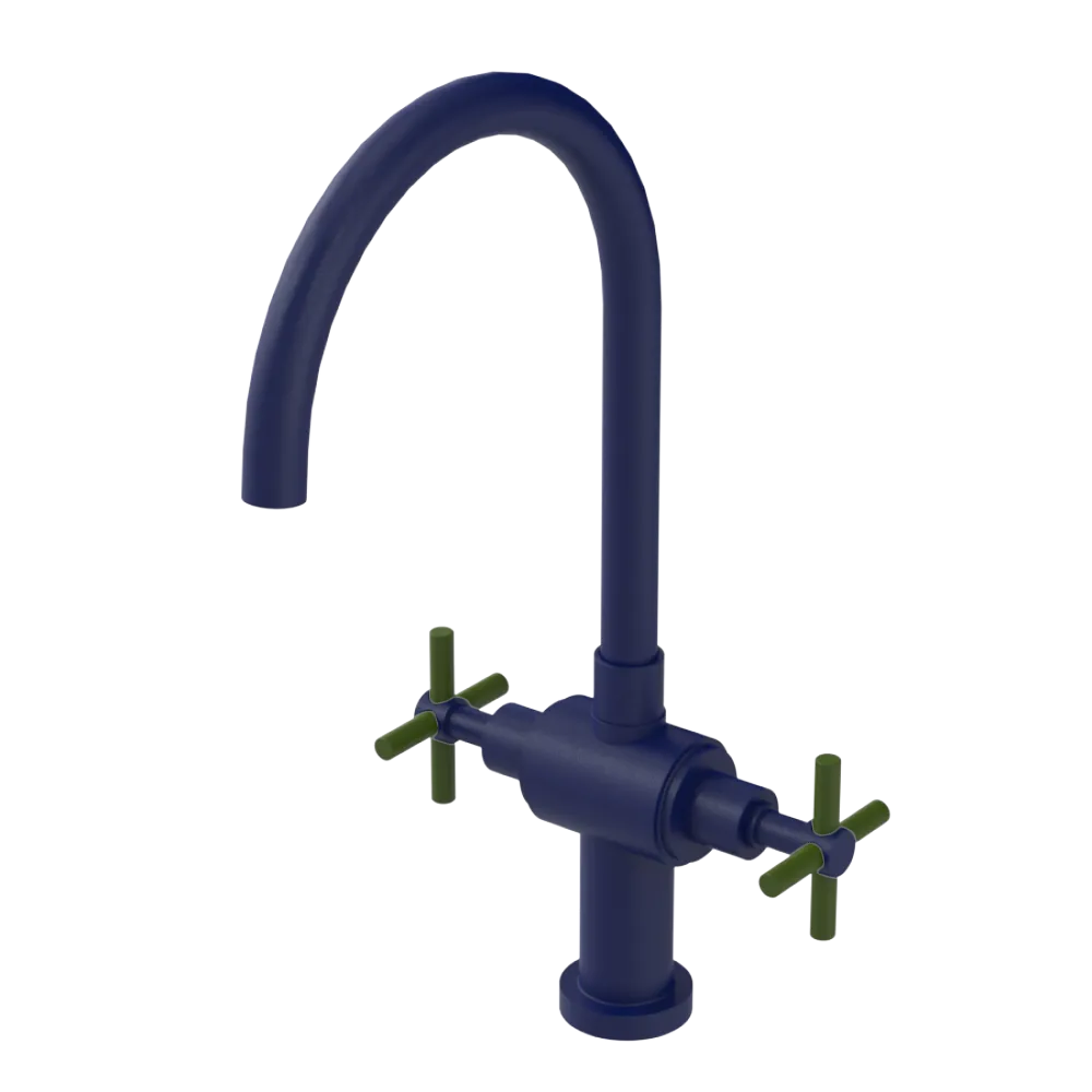 Rubinet Two Handle Single Hole Kitchen Set with LaSalle Spout Midnight Blue