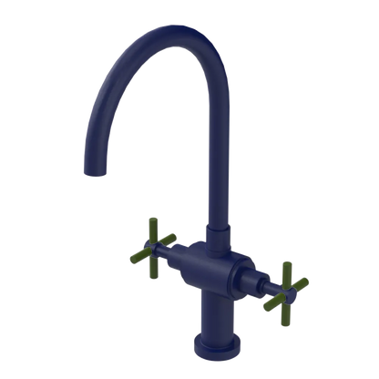 Rubinet Two Handle Single Hole Kitchen Set with LaSalle Spout Midnight Blue