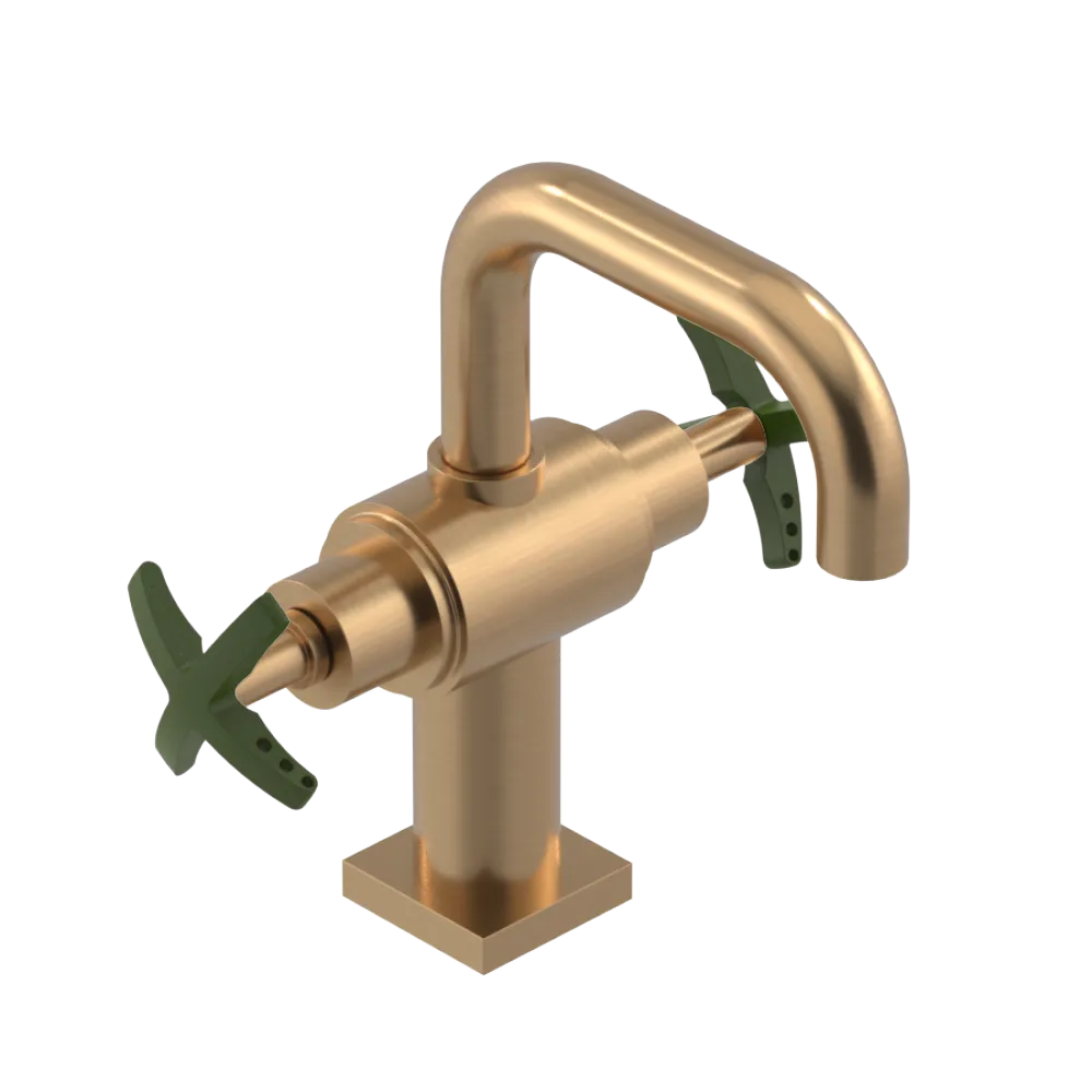 Rubinet Single Hole Dual Handle Lav. Set. with Genesis spout (less drain) Satin Gold