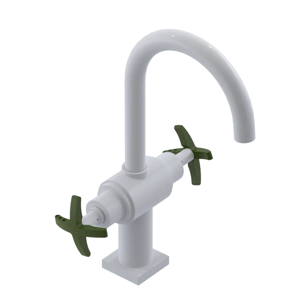 Rubinet Single Hole Dual Handle Lav. Set. (less drain) White