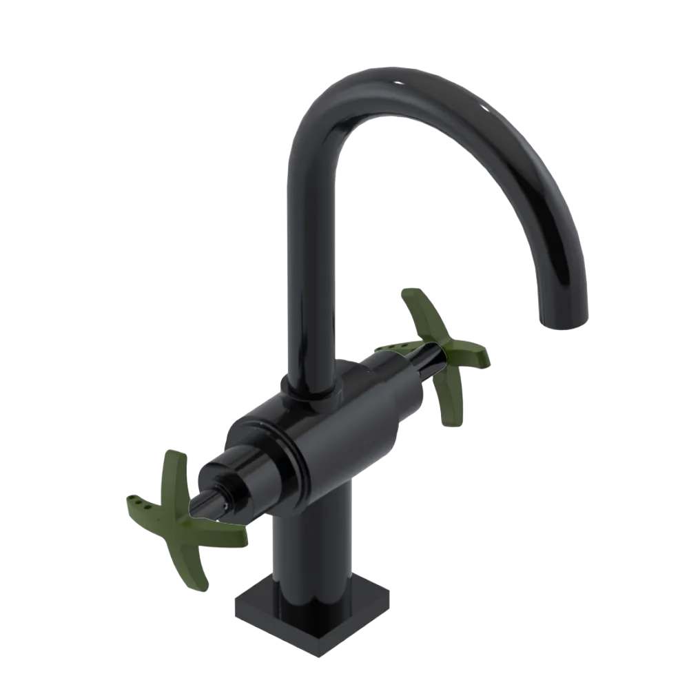 Rubinet Single Hole Dual Handle Lav. Set. (less drain) Black