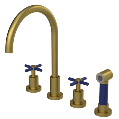 Rubinet Widespread Kitchen Set with LaSalle Spout with Hand Spray Antique Brass Matt