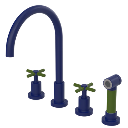 Rubinet Widespread Kitchen Set with LaSalle Spout with Hand Spray Midnight Blue
