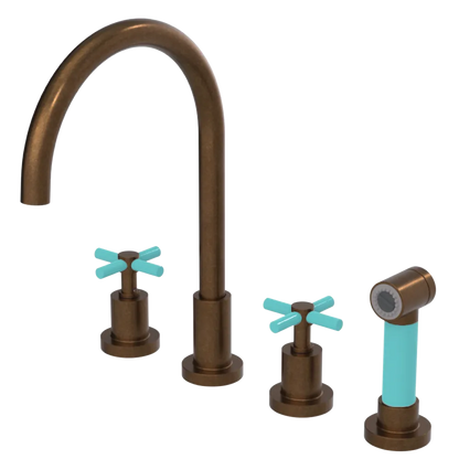 Rubinet Widespread Kitchen Set with LaSalle Spout with Hand Spray Tuscan Brass