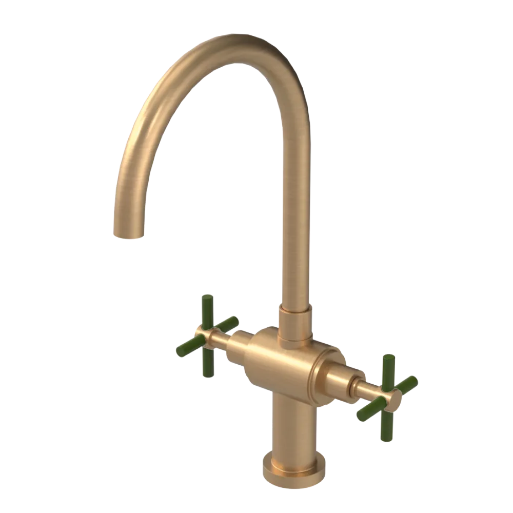 Rubinet Two Handle Single Hole Kitchen Set with LaSalle Spout Satin Gold