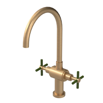 Rubinet Two Handle Single Hole Kitchen Set with LaSalle Spout Satin Gold