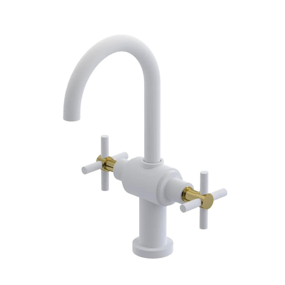 Rubinet Single Hole Dual Handle Lav. Set with LaSalle Spout (less drain) Matt White