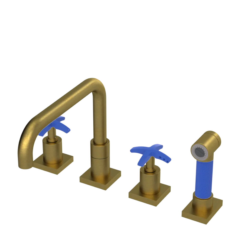 Rubinet Widespread Kitchen Set with Genesis Spout with Hand Spray Antique Brass Matt