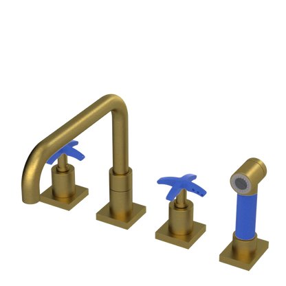 Rubinet Widespread Kitchen Set with Genesis Spout with Hand Spray Antique Brass Matt